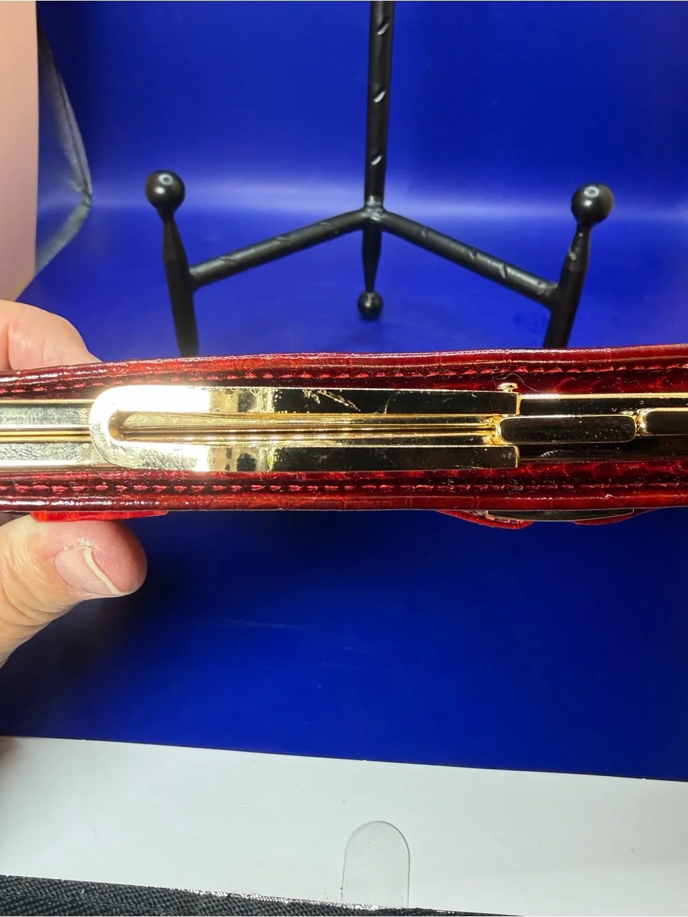 Abas Red Croc-Embossed Leather Clutch with Gold Accent